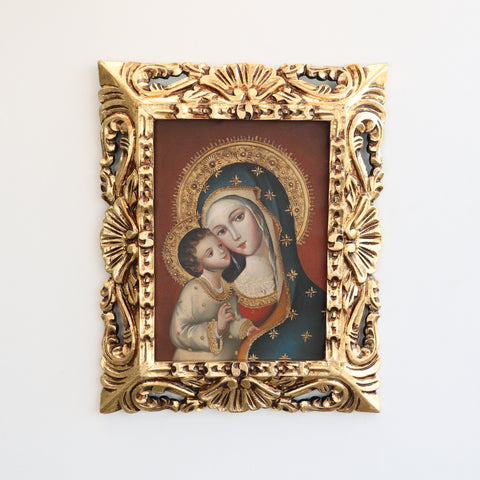 Pintura Cuzqueña con Marco " Virgen Maria con Niño  " PF040176