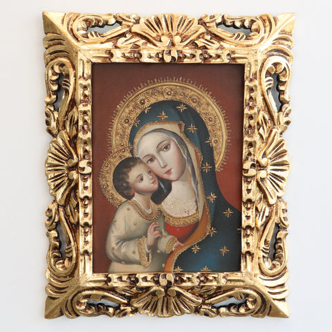 Pintura Cuzqueña con Marco " Virgen Maria con Niño  " PF040176