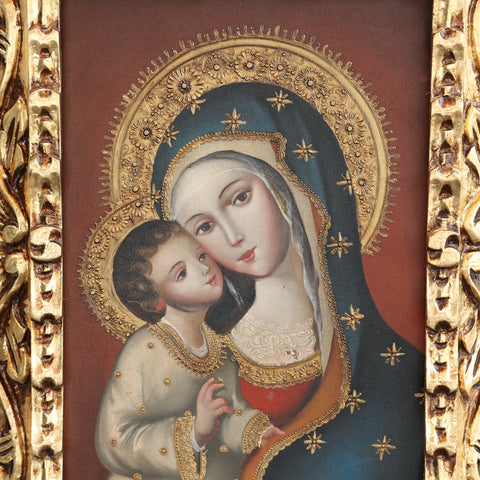 Pintura Cuzqueña con Marco " Virgen Maria con Niño  " PF040176