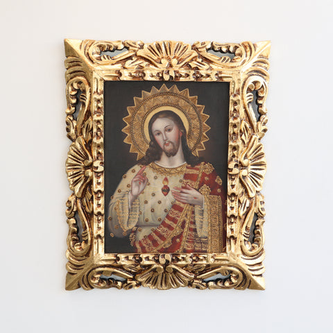 Pintura Cuzqueña con Marco " Sagrado Corazon de Jesus " PF040180