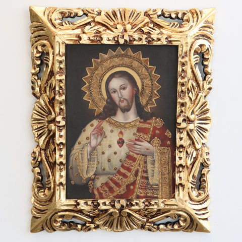 Pintura Cuzqueña con Marco " Sagrado Corazon de Jesus " PF040180