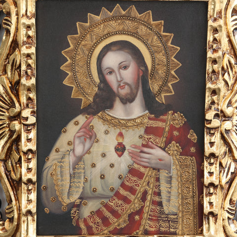 Pintura Cuzqueña con Marco " Sagrado Corazon de Jesus " PF040180