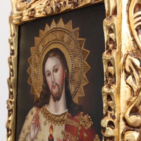 Pintura Cuzqueña con Marco " Sagrado Corazon de Jesus " PF040180