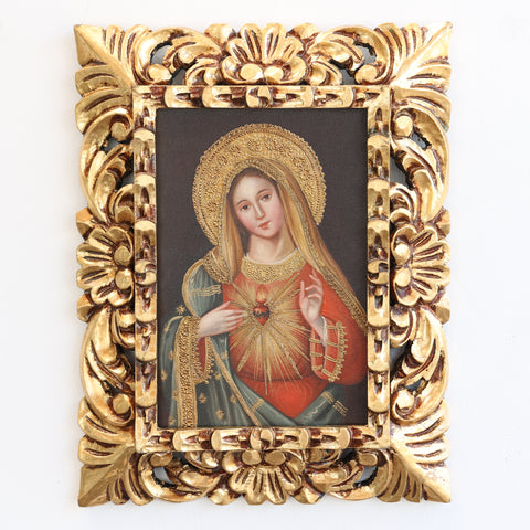 Pintura Cuzqueña con Marco " Sagrado Corazon de Maria " PF030167