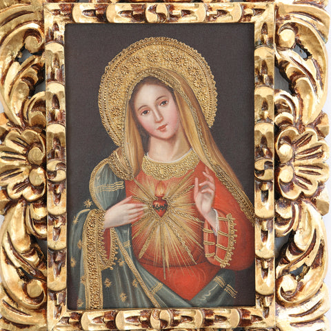 Pintura Cuzqueña con Marco " Sagrado Corazon de Maria " PF030167