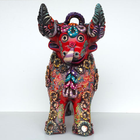 Toro de Pucara Rojo Envejecido Premium 31cm