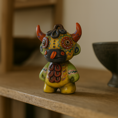🐃 Toro Andino Ceremonial – Figura de Cerámica Pintada a Mano (15 cm)