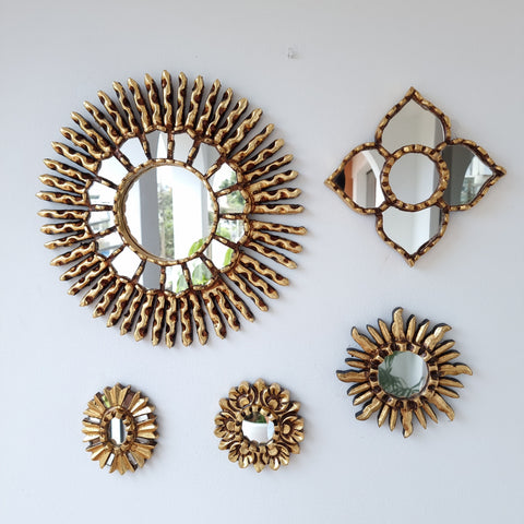 Hermosa composición de espejos decorativos artesanales cuzqueños, ideales para embellecer tu hogar con estilo único. Espejos Artesanales laminados en pan de Oro-Espejos Decorativos-Espejos Peruanos-Espejos Cuzqueños-Peruvian Mirrors-Espejos de Madera