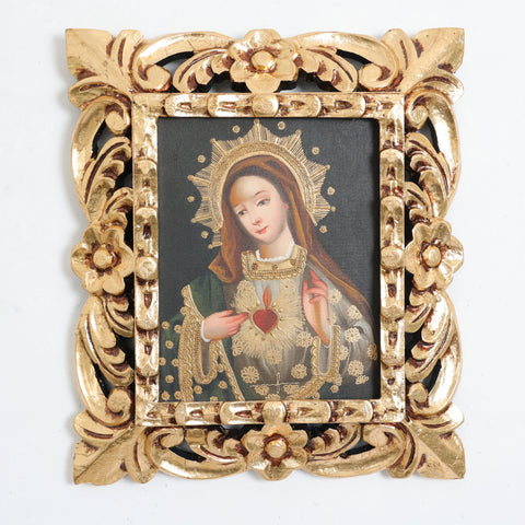 Pintura Cuzqueña con Marco " Sagrado Corazon de Maria " PC020468