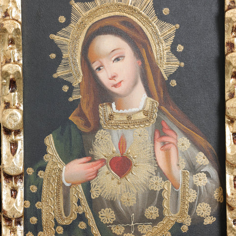 Pintura Cuzqueña con Marco " Sagrado Corazon de Maria " PC020468
