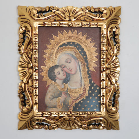 Pintura Cuzqueña con Marco " Virgen Maria con el Niño " 642