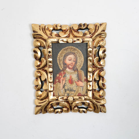 Pintura Cuzqueña con Marco "Sagrado Corazon de Jesus" 107