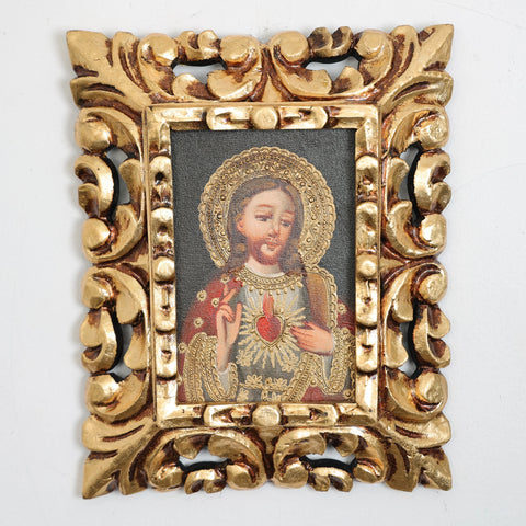 Pintura Cuzqueña con Marco "Sagrado Corazon de Jesus" 107