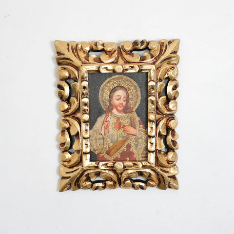 Pintura Cuzqueña con Marco "Sagrado Corazon de Jesus" 106