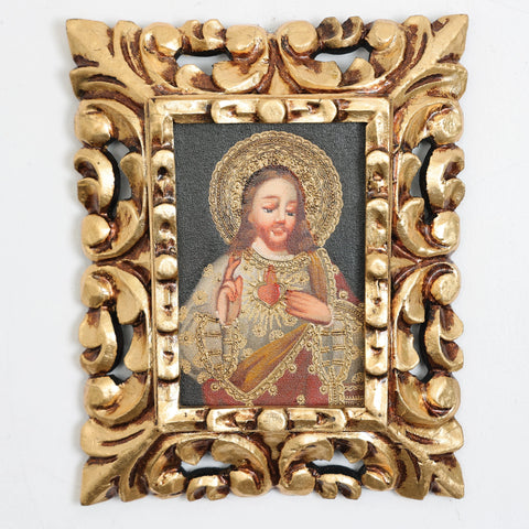 Pintura Cuzqueña con Marco "Sagrado Corazon de Jesus" 106