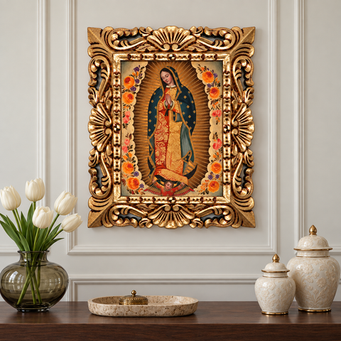 🌹👑 Virgen de Guadalupe 55 × 45 cm – Pintura Cuzqueña Artesanal PFS0400060
