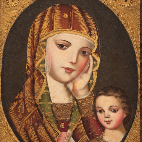 👑✨ Virgen María 55 × 45 cm – Pintura Cuzqueña Artesanal PFS0400052