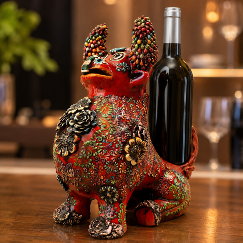 ✨🍷 Portavino Premium Toro Brocateado Rojo 25cm ✨🐂