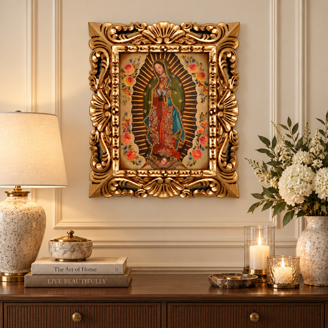 🌹✨ Virgen de Guadalupe 55 × 45 cm – Pintura Cuzqueña Artesanal PPFS0400070