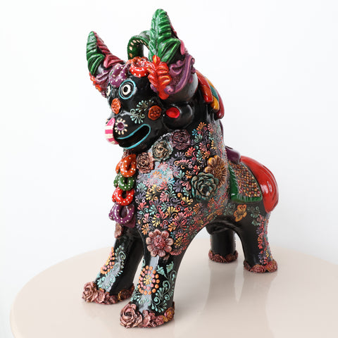 🐂 Toro de Pucará Premium Negro Brillante 31 cm – Cerámica Artesanal Peruana Decorativa de Lujo