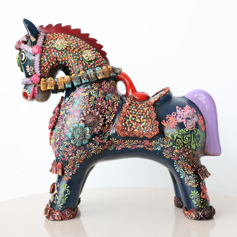 🐎 Caballo de Pucará Premium Negro Brillante 28 cm – Cerámica Artesanal Peruana Decorativa de Lujo