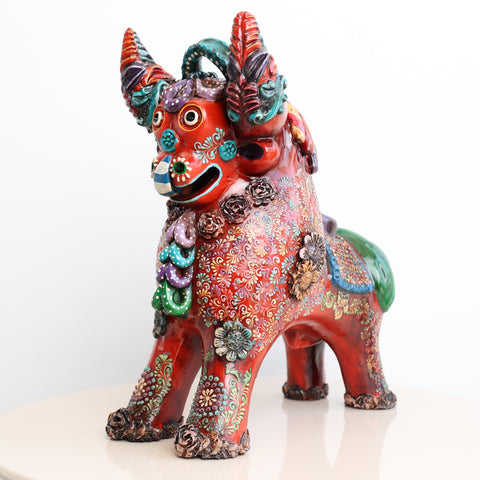 🐂 Toro de Pucará Premium Rojo 31 cm – Cerámica Artesanal Peruana Decorativa de Lujo