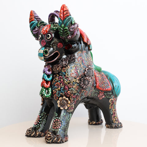 🐂 Toro de Pucará Premium Negro 31 cm – Cerámica Artesanal Peruana Decorativa de Lujo
