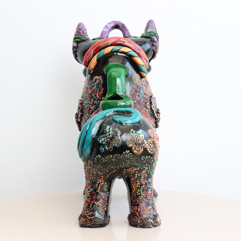 🐂 Toro de Pucará Premium Negro 31 cm – Cerámica Artesanal Peruana Decorativa de Lujo