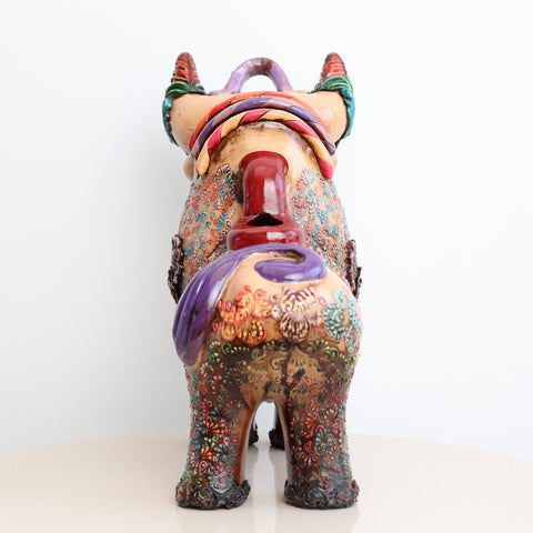 🐂 Toro de Pucará Premium  Melon 31 cm – Cerámica Artesanal Peruana Decorativa de Lujo