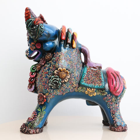 🐂 Toro de Pucará Premium Azul Profundo 31 cm – Cerámica Artesanal Peruana Decorativa de Lujo