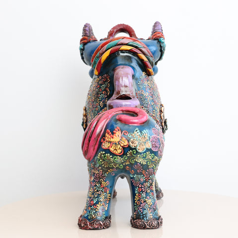 🐂 Toro de Pucará Premium Azul Profundo 31 cm – Cerámica Artesanal Peruana Decorativa de Lujo