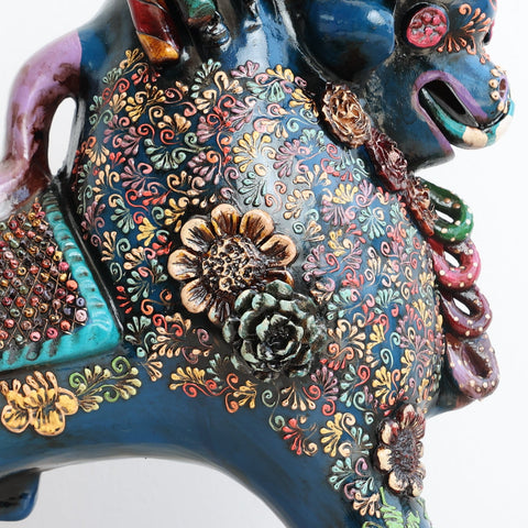 🐂 Toro de Pucará Premium Azul Profundo 31 cm – Cerámica Artesanal Peruana Decorativa de Lujo