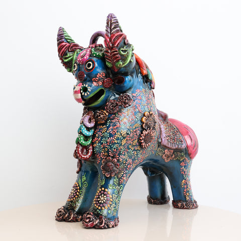 🐂 Toro de Pucará Premium Azul Petróleo 31 cm – Cerámica Artesanal Peruana Decorativa de Lujo