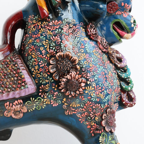 🐂 Toro de Pucará Premium Azul Petróleo 31 cm – Cerámica Artesanal Peruana Decorativa de Lujo