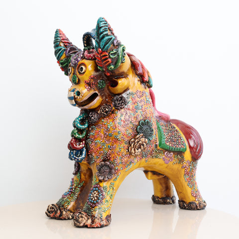 🐂 Toro de Pucará Premium Mostaza Dorado 31 cm – Cerámica Artesanal Peruana Decorativa de Lujo