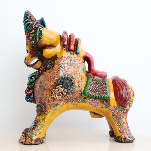 🐂 Toro de Pucará Premium Mostaza Dorado 31 cm – Cerámica Artesanal Peruana Decorativa de Lujo