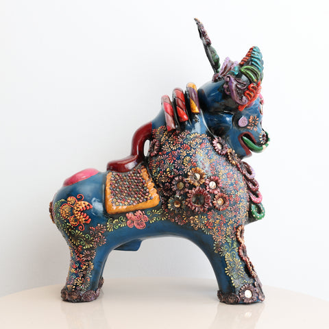 🐂 Toro de Pucará Premium Azul 37 cm – Cerámica Artesanal Peruana Decorativa de Lujo