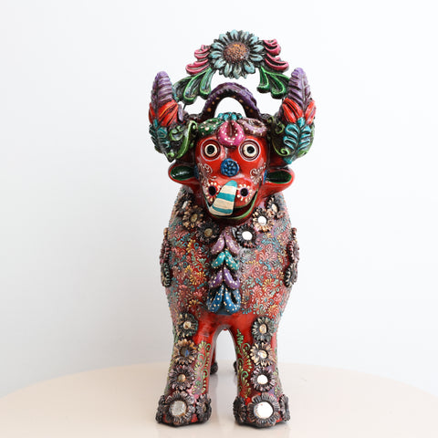 🐂 Toro de Pucará Premium Rojo 37 cm – Cerámica Artesanal Peruana Decorativa de Lujo