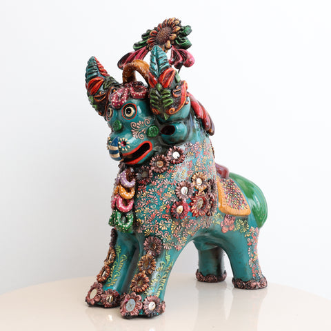 🐂 Toro de Pucará Premium Turquesa 37 cm – Cerámica Artesanal Peruana Decorativa de Lujo