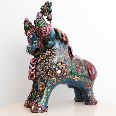 🐂 Toro de Pucará Premium Azul 37 cm – Cerámica Artesanal Peruana Decorativa de Lujo