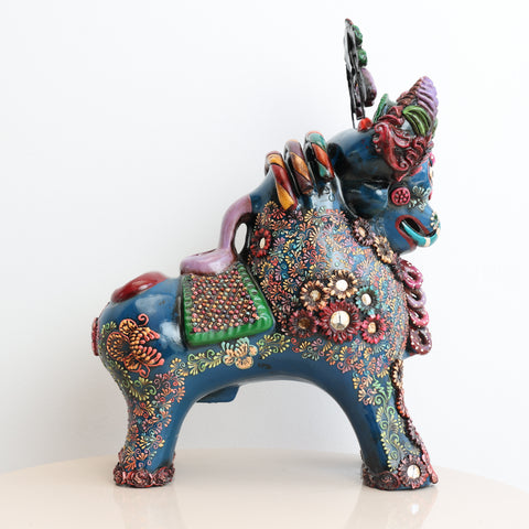 🐂 Toro de Pucará Premium Azul 37 cm – Cerámica Artesanal Peruana Decorativa de Lujo