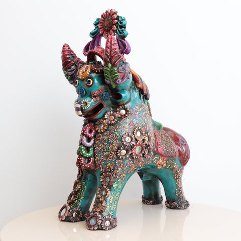 🐂 Toro de Pucará Premium Turquesa 37 cm – Cerámica Artesanal Peruana Decorativa de Lujo