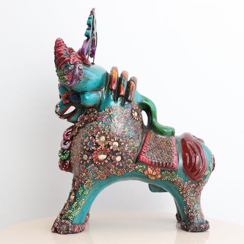 🐂 Toro de Pucará Premium Turquesa 37 cm – Cerámica Artesanal Peruana Decorativa de Lujo