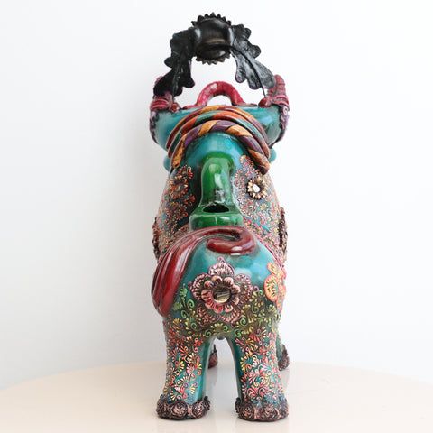 🐂 Toro de Pucará Premium Turquesa 37 cm – Cerámica Artesanal Peruana Decorativa de Lujo