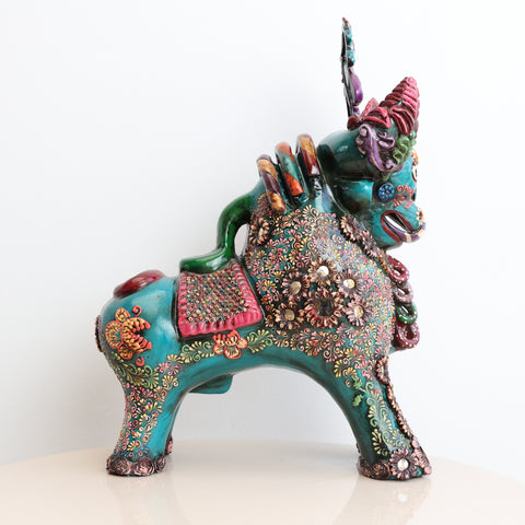 🐂 Toro de Pucará Premium Turquesa 37 cm – Cerámica Artesanal Peruana Decorativa de Lujo