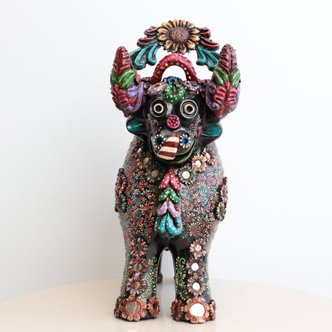 🐂 Toro de Pucará Premium Negro 37 cm – Cerámica Artesanal Peruana Decorativa de Lujo