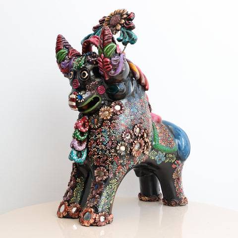 🐂 Toro de Pucará Premium Negro 37 cm – Cerámica Artesanal Peruana Decorativa de Lujo