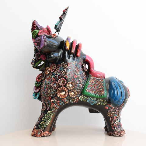 🐂 Toro de Pucará Premium Negro 37 cm – Cerámica Artesanal Peruana Decorativa de Lujo