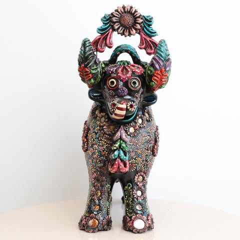 🐂 Toro de Pucará Premium Negro 37 cm – Cerámica Artesanal Peruana Decorativa de Lujo