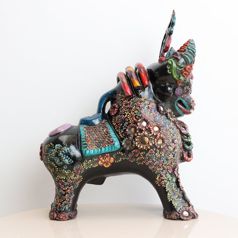 🐂 Toro de Pucará Premium Negro 37 cm – Cerámica Artesanal Peruana Decorativa de Lujo